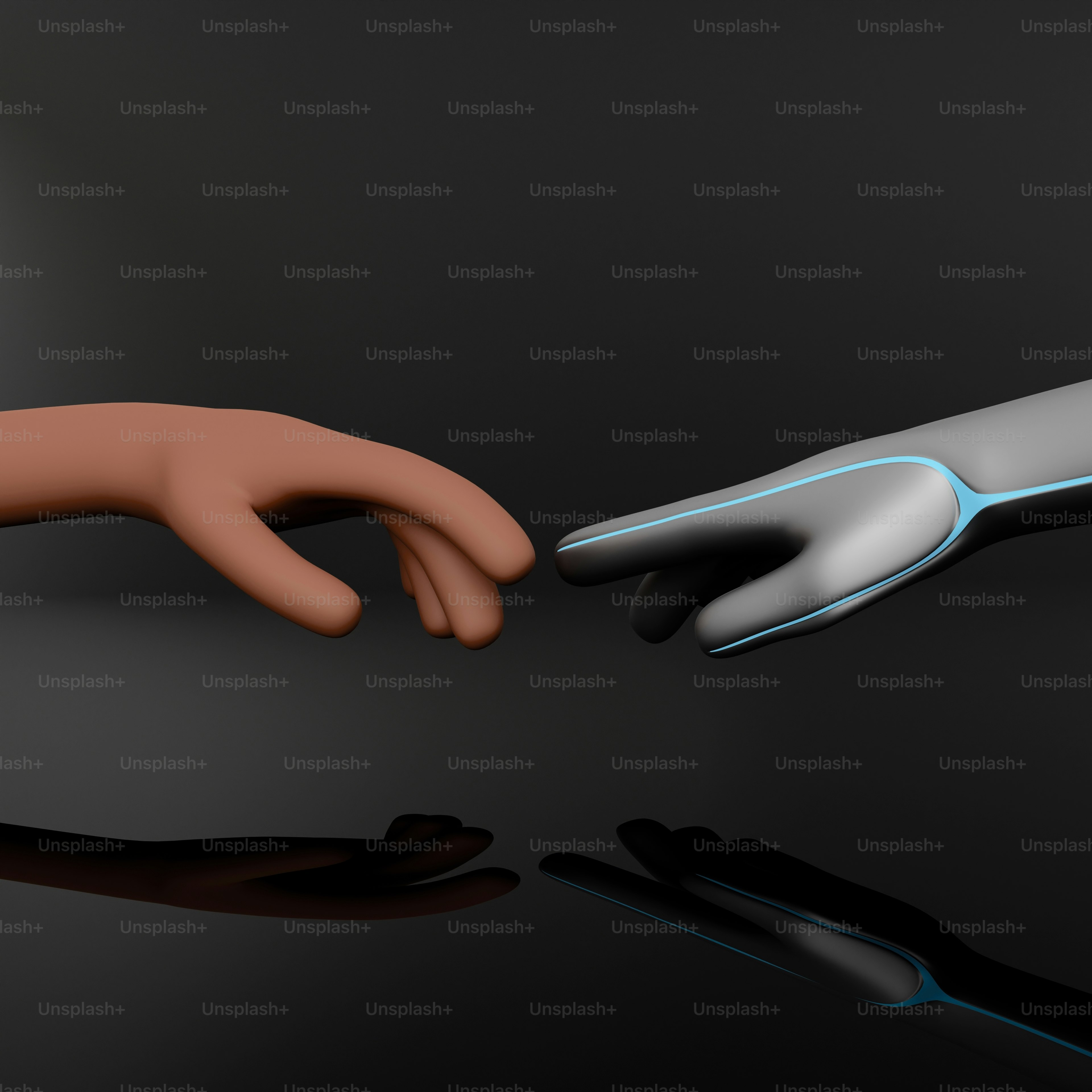 human and robot hand touching each other