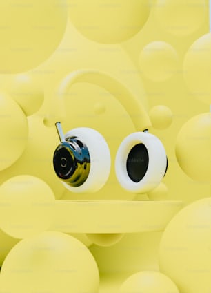 a yellow background with a pair of eyeballs