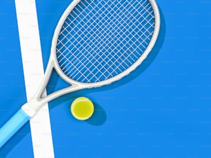 青い表面のテニスラケットとテニスボール