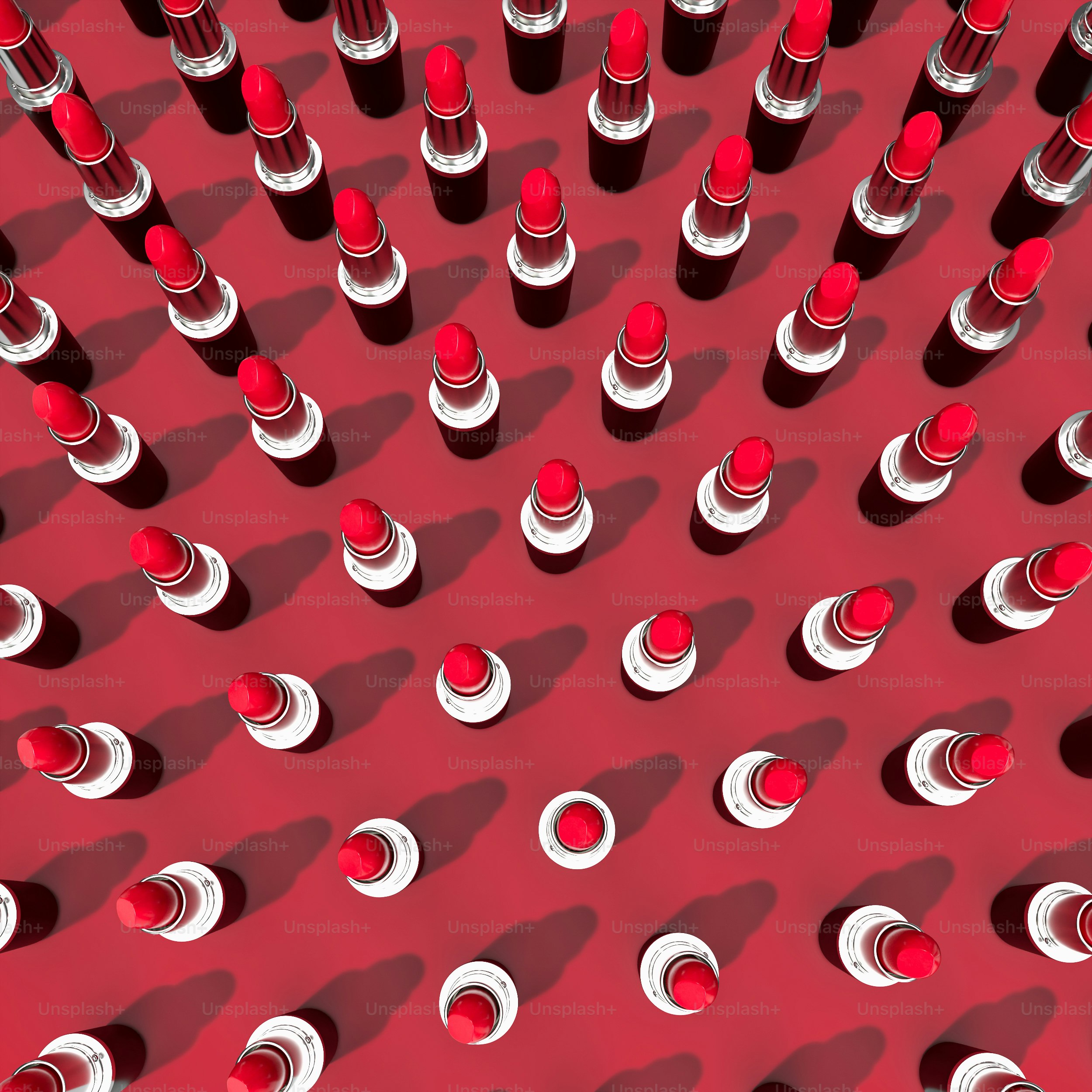 a large group of red and white bottles