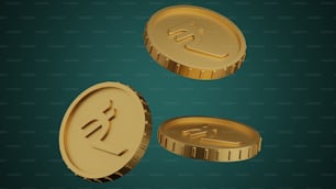 Drei goldene Bitcoins sind auf grünem Hintergrund dargestellt