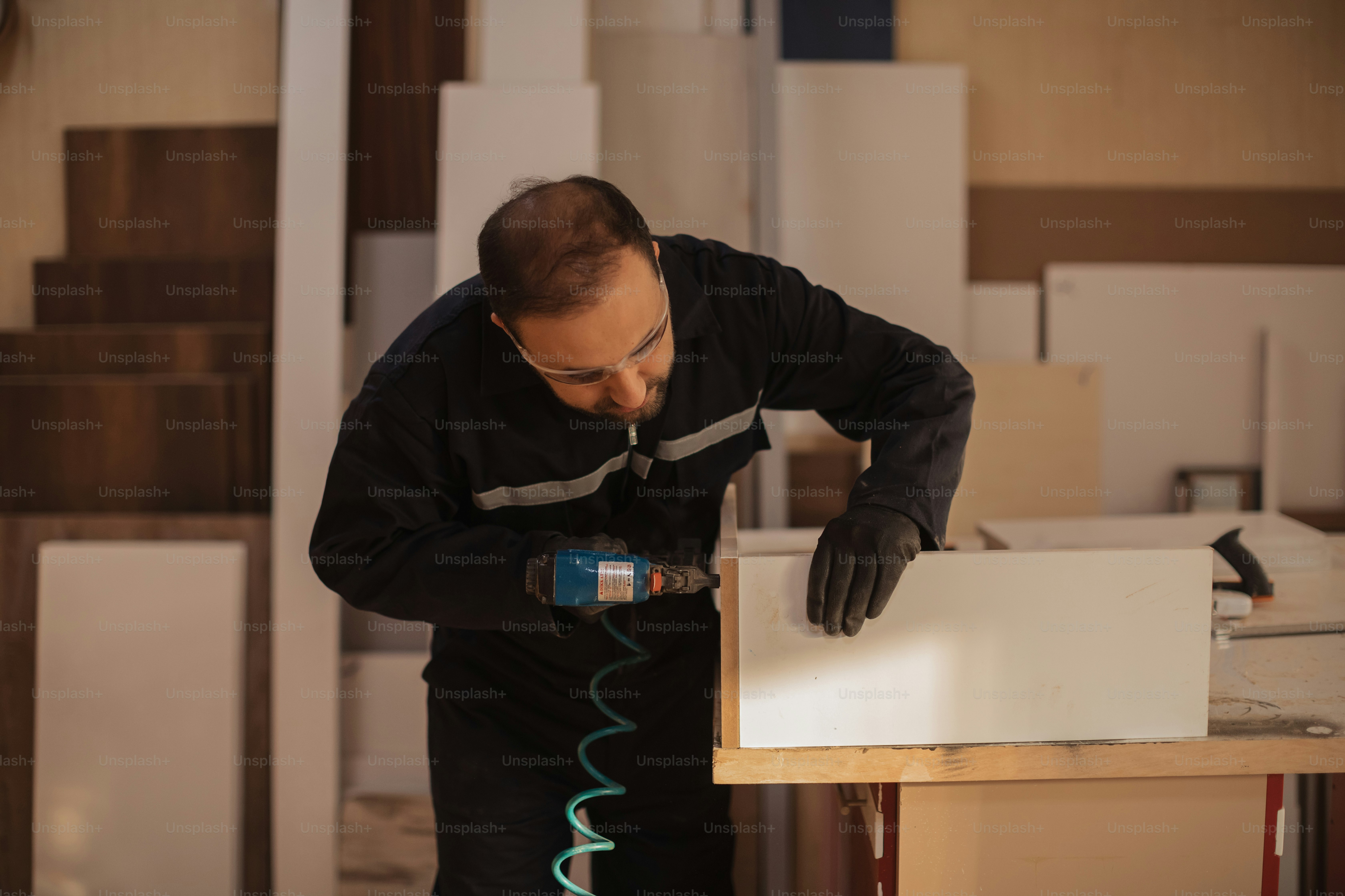 Professional furniture assembly in progress