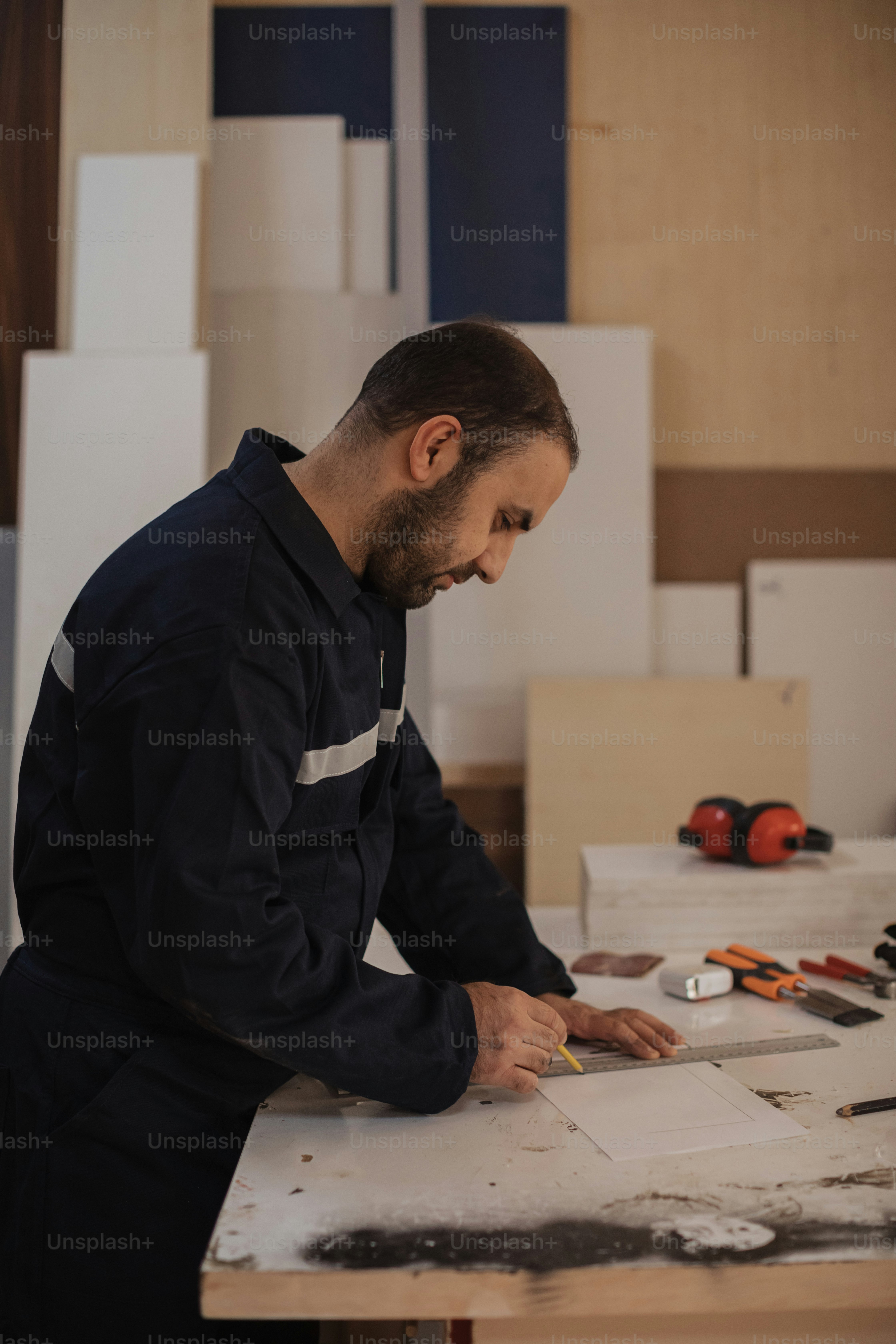 a man is working on a piece of paper