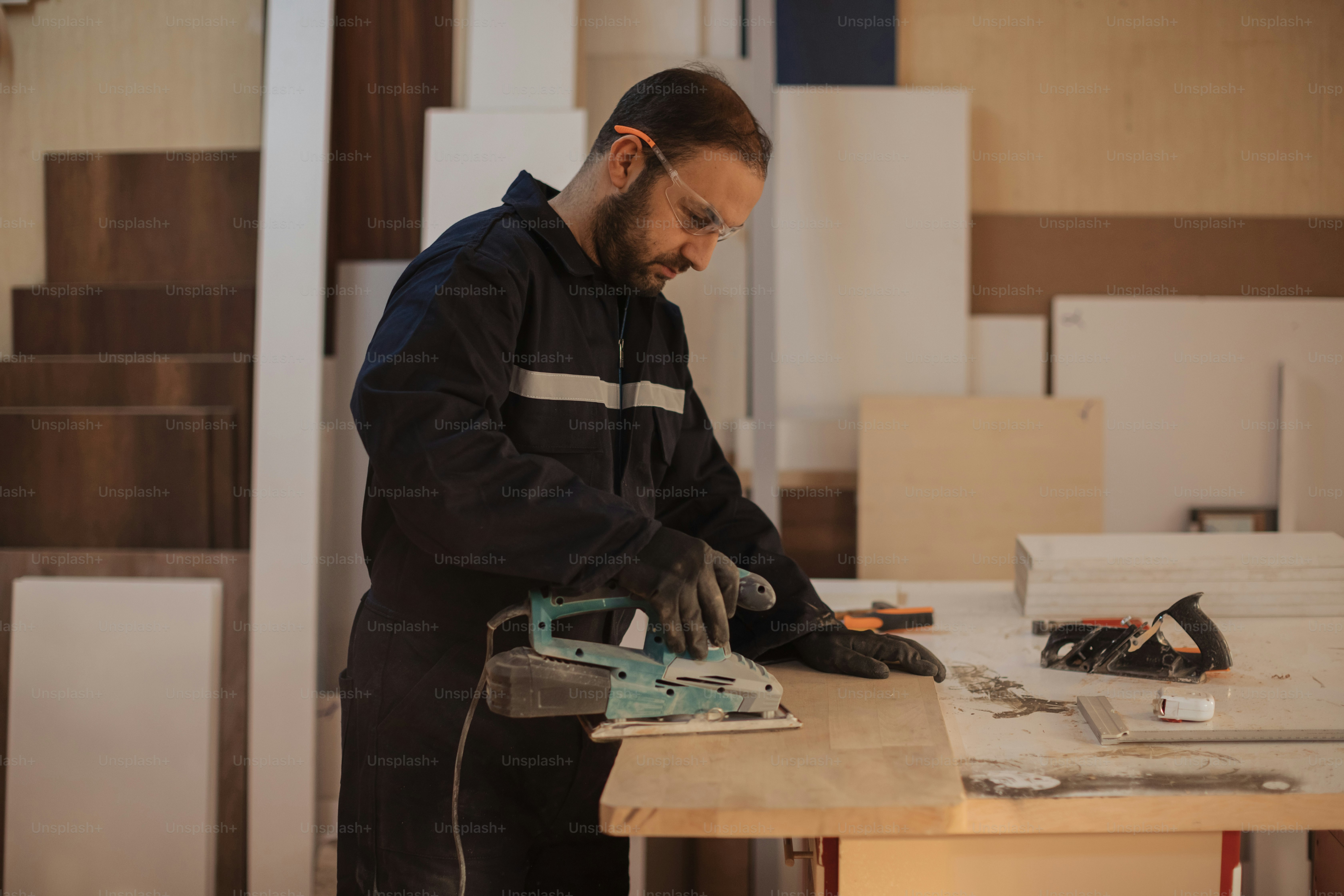 Ein Mann bei der Arbeit an einem Stück Holz