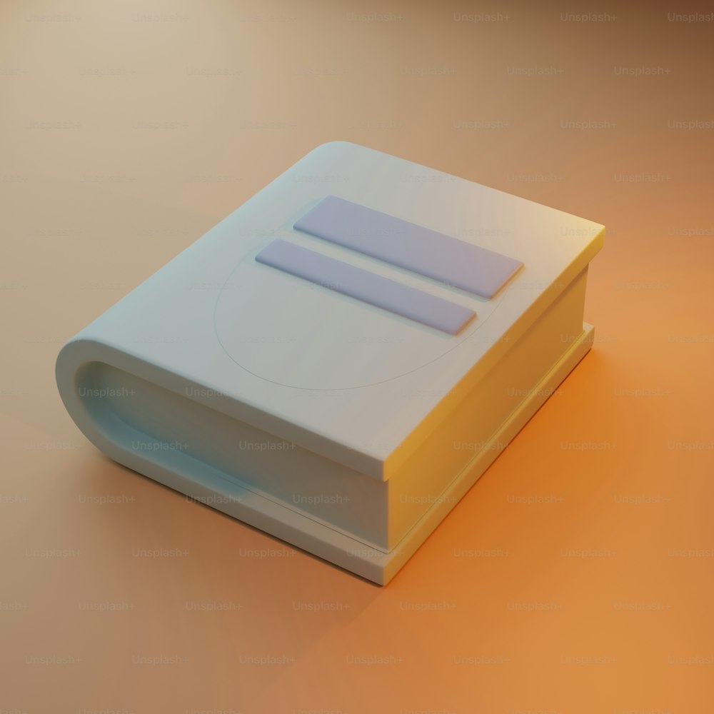 a white box with a yellow strip on top of it