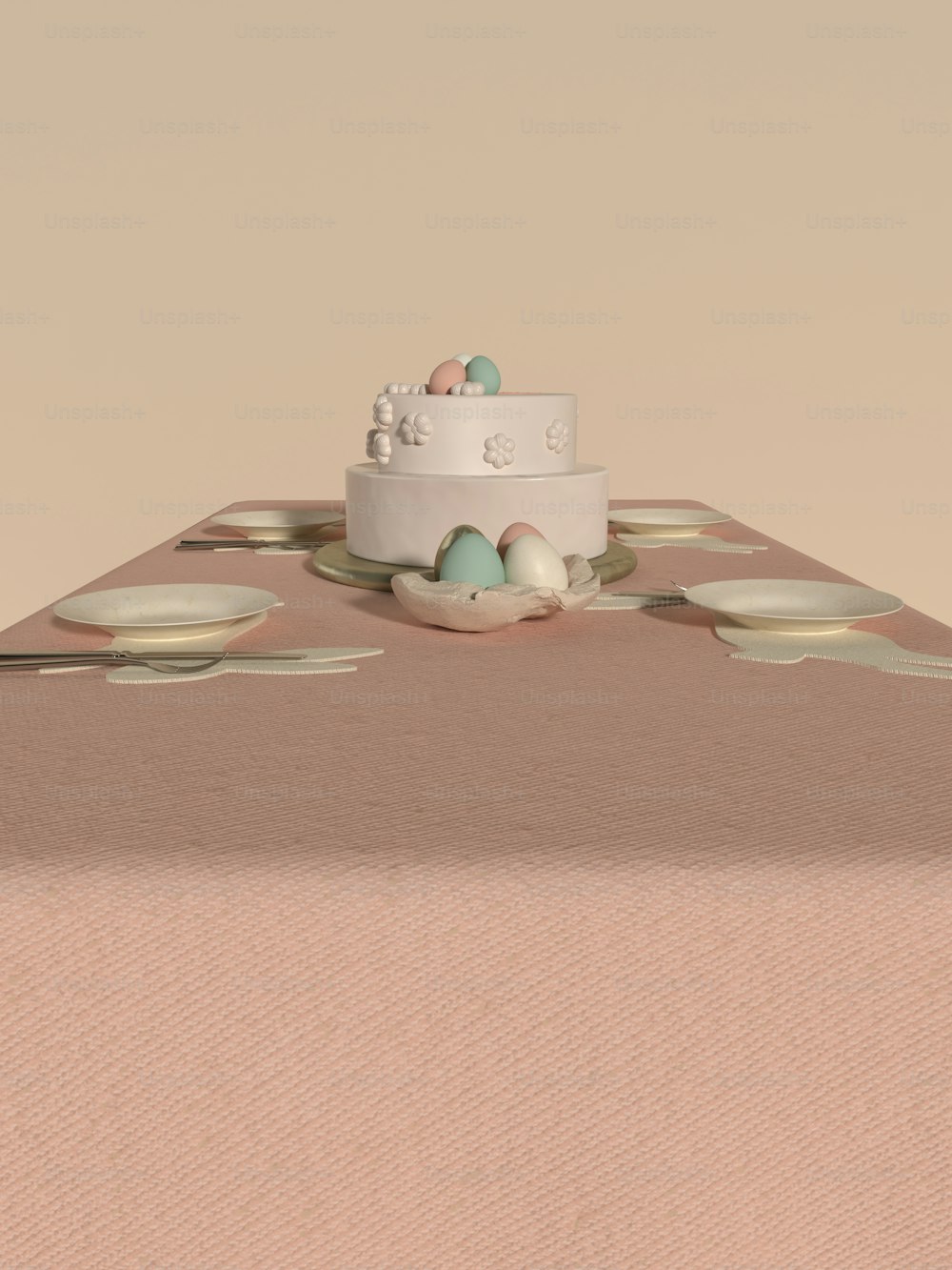 ein Tisch mit einem Kuchen darauf