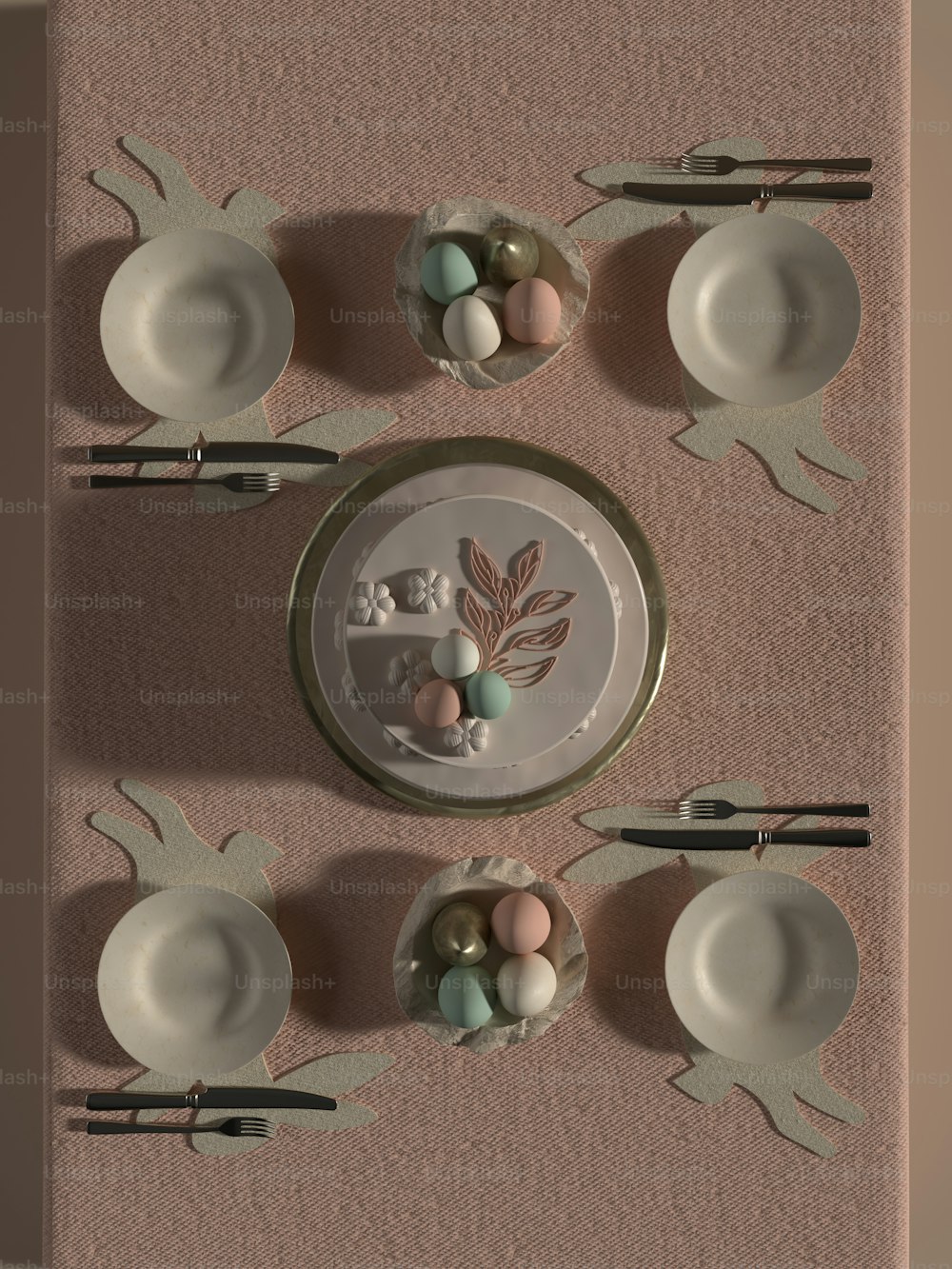 a table setting with plates and silverware