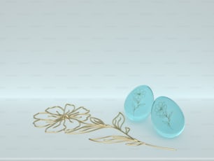 Un par de huevos azules sentados encima de una mesa