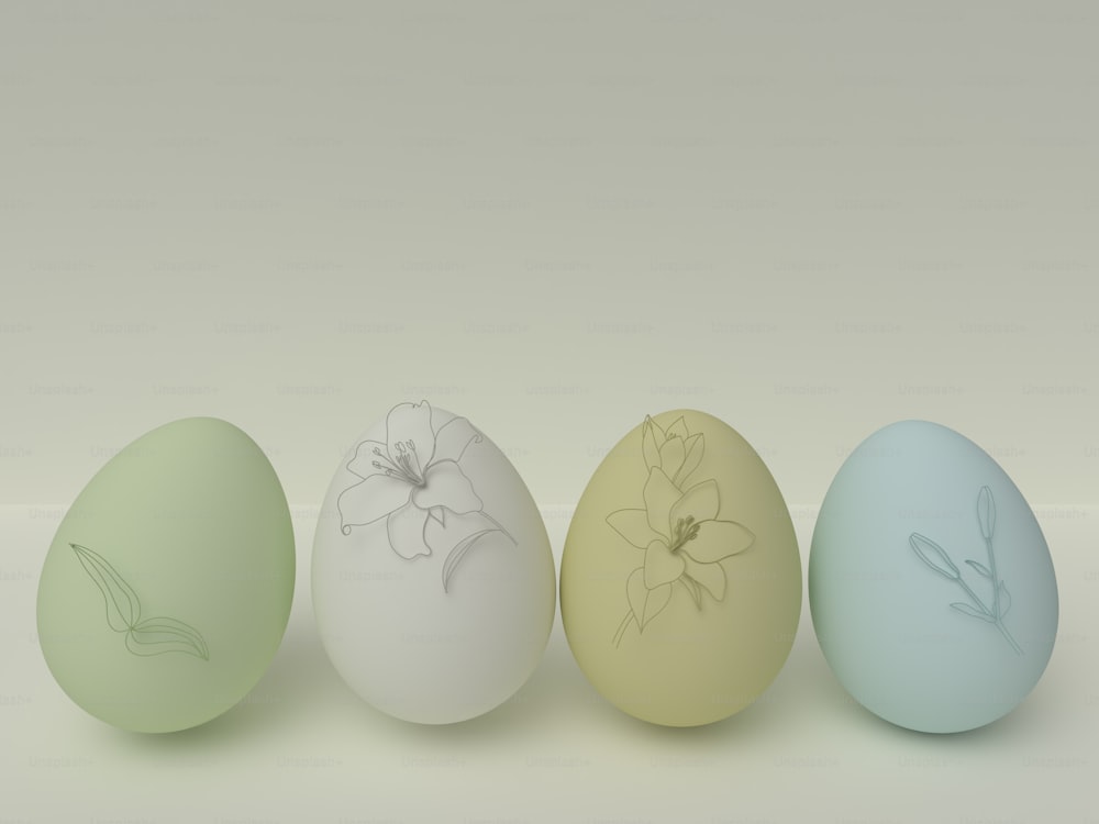 Un grupo de tres huevos sentados uno al lado del otro