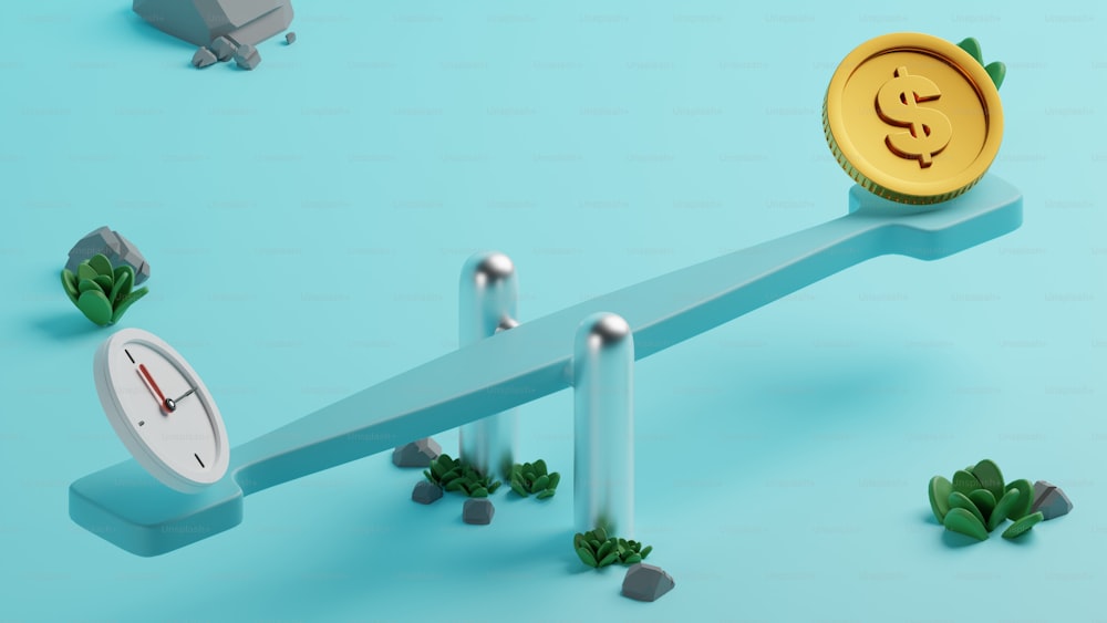 a dollar coin sitting on top of a seesaw