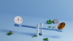 a clock sitting on top of a seestack with plants growing out of it