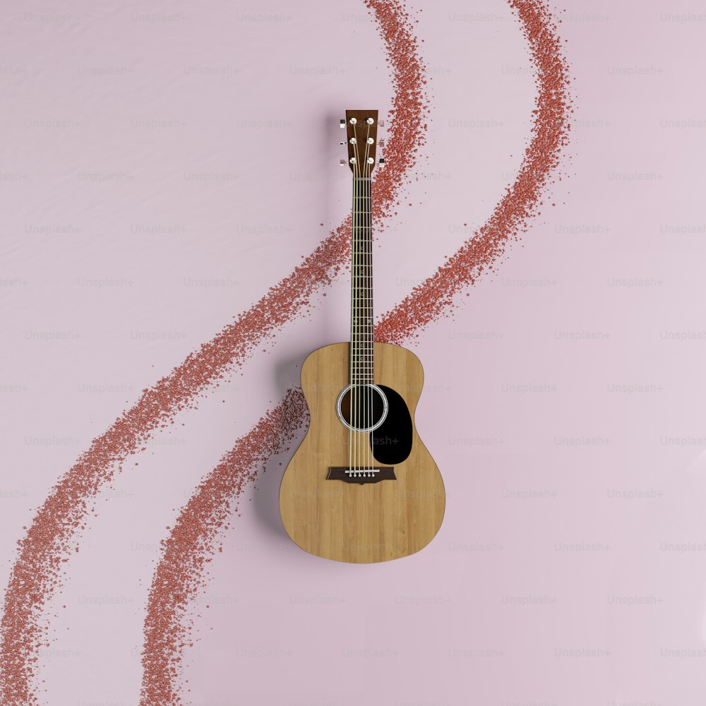 una chitarra di legno con una corda attaccata ad essa
