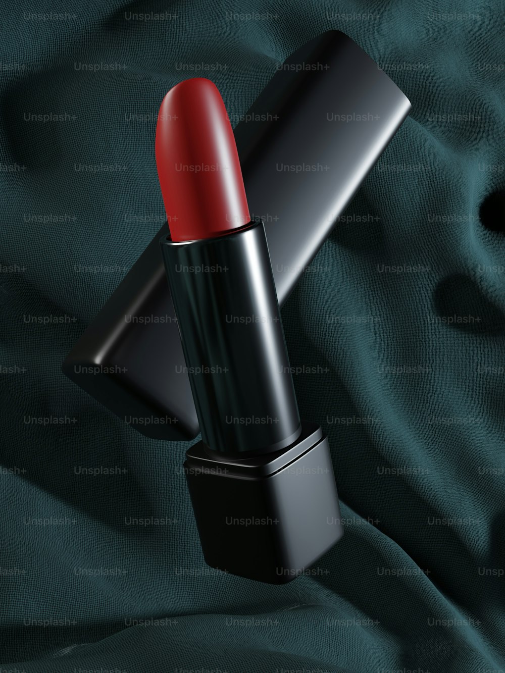 a close up of a red lipstick on a black background