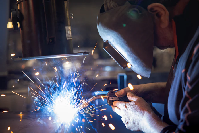Welder working on metal, representing fabrication work