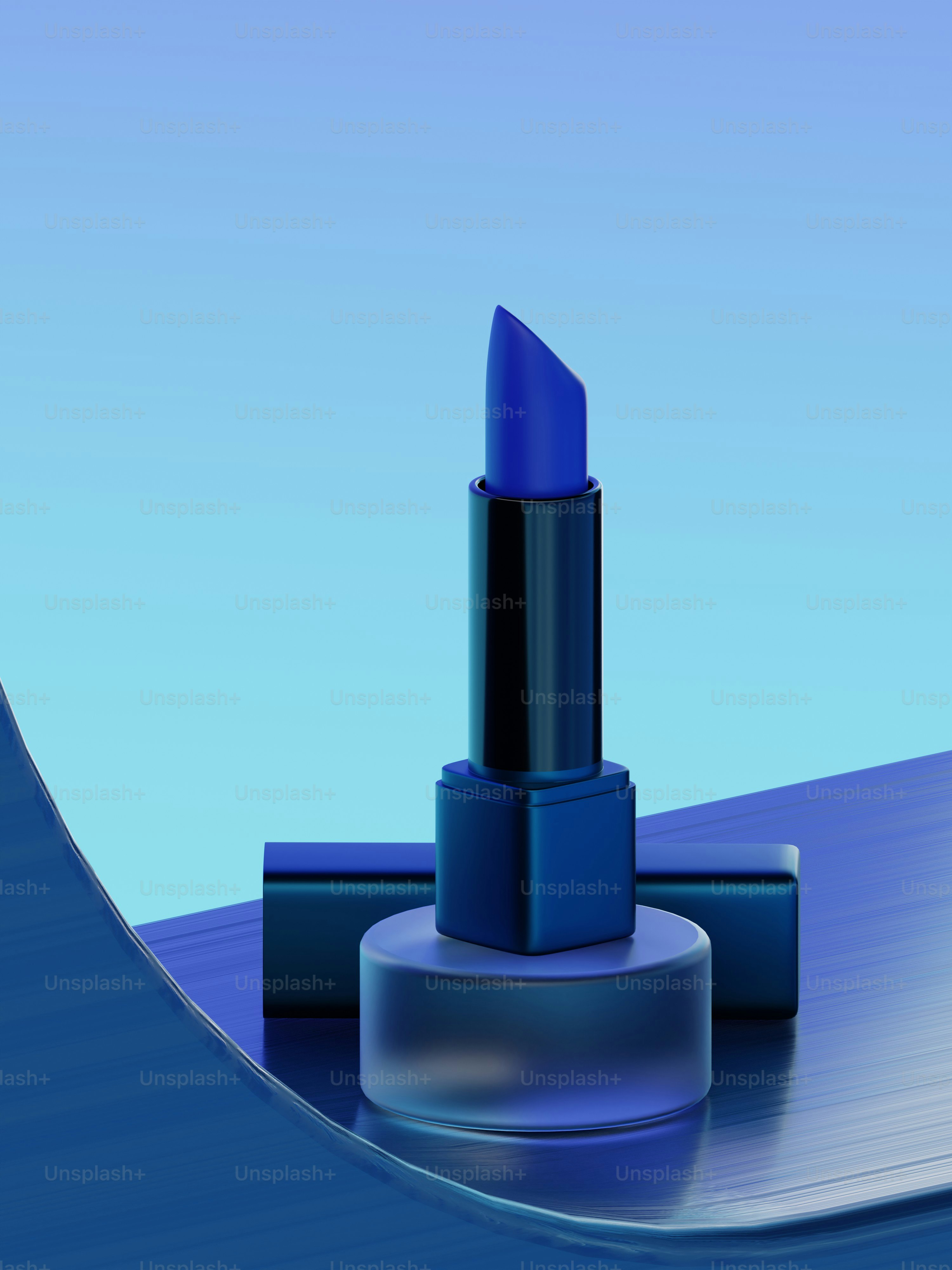 a blue lipstick sitting on top of a table