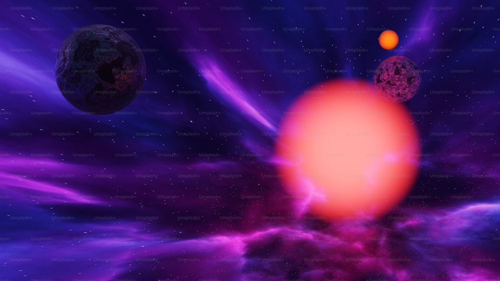 an artist's rendering of a star system with planets in the background