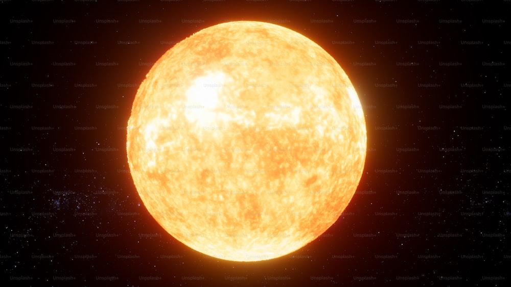 a very large yellow sun in the dark sky