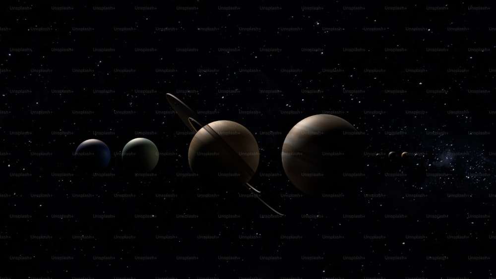 um grupo de planetas no céu escuro