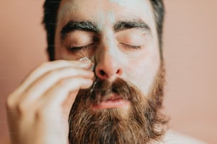 a close up of a person with a beard