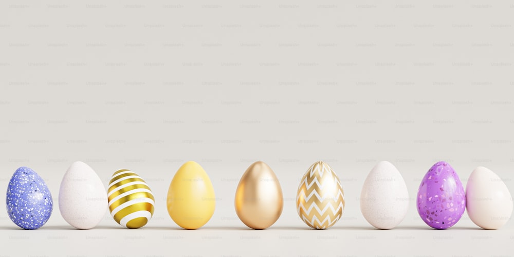 a row of different colored easter eggs