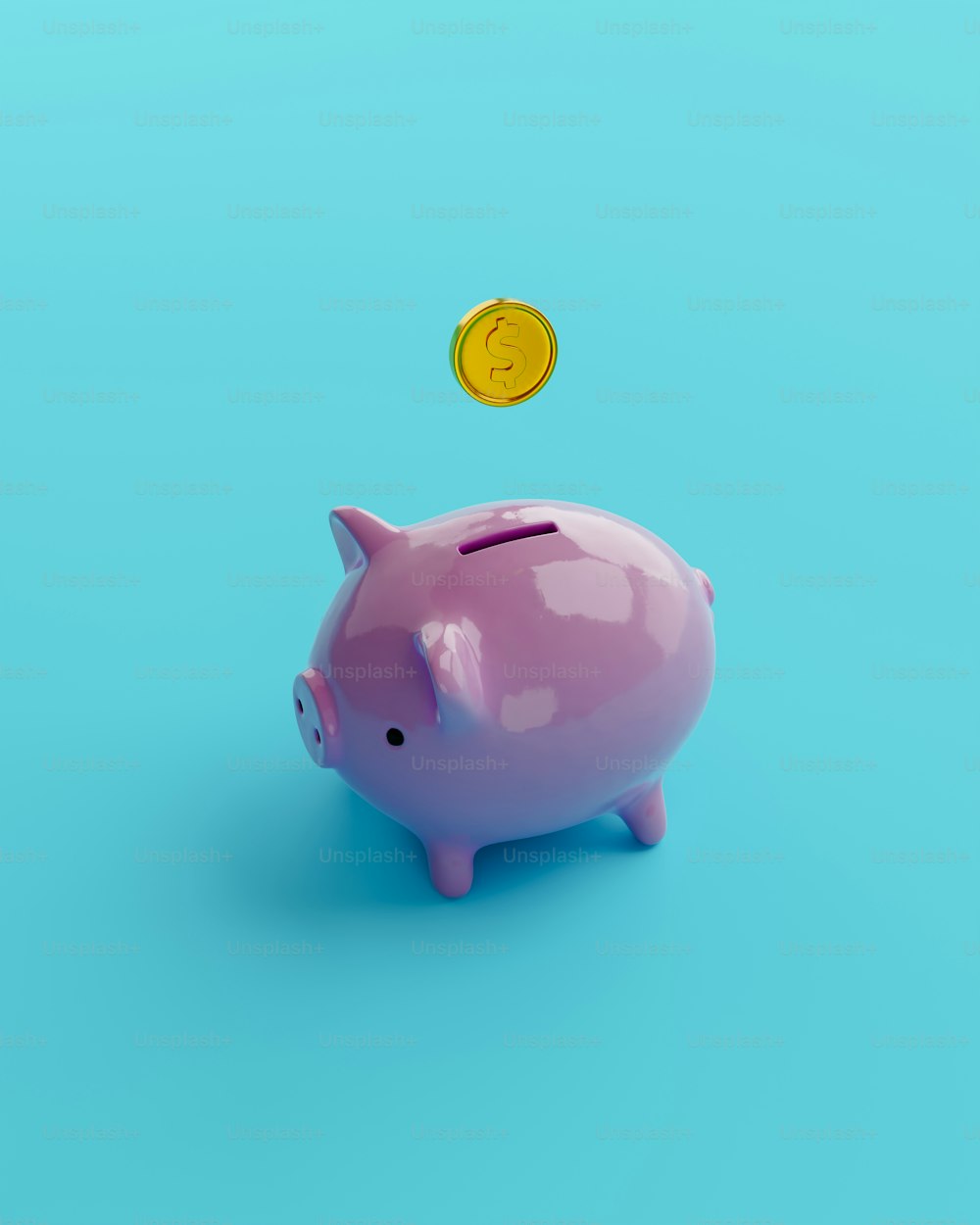 a pink piggy bank with a gold coin coming out of it