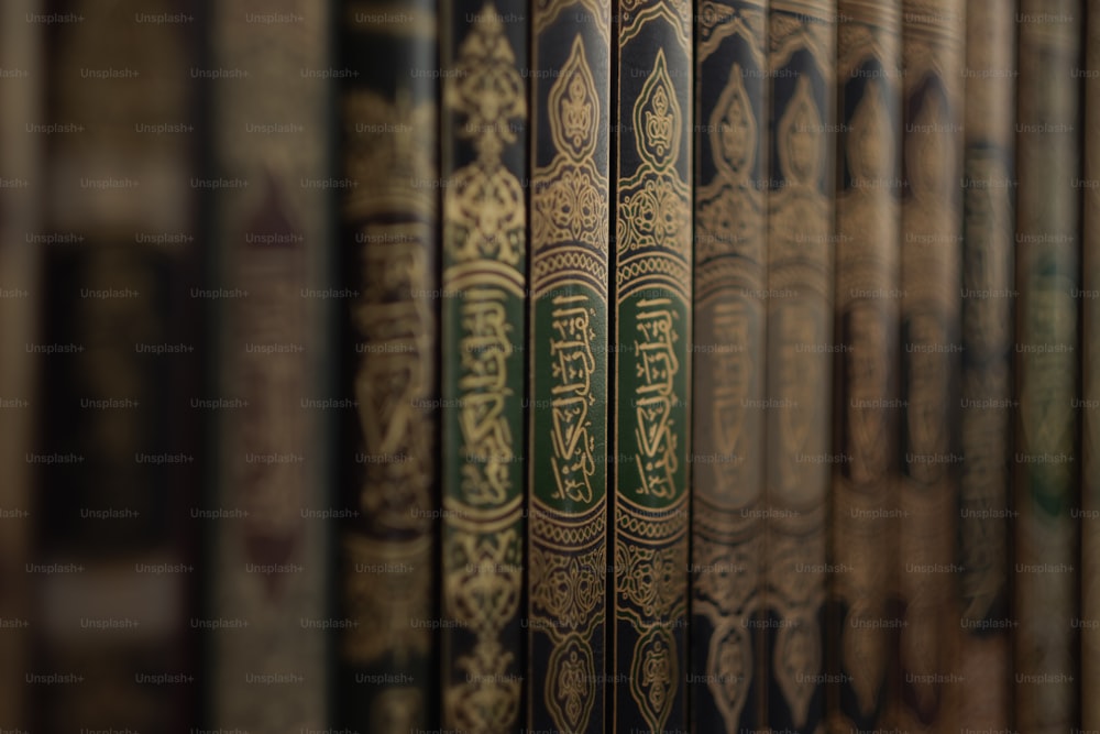 a row of books sitting next to each other