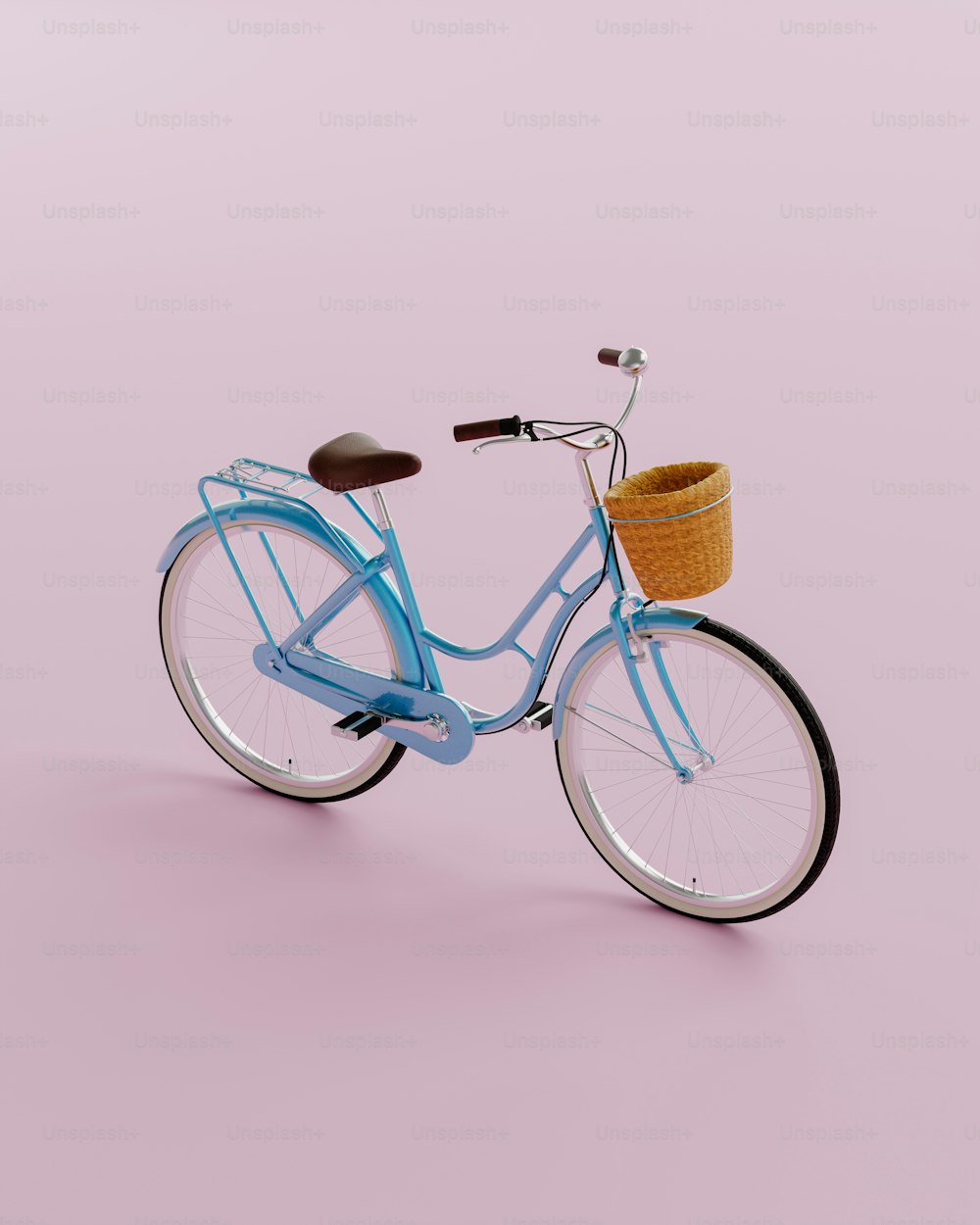 una bicicleta azul con una cesta en la parte delantera