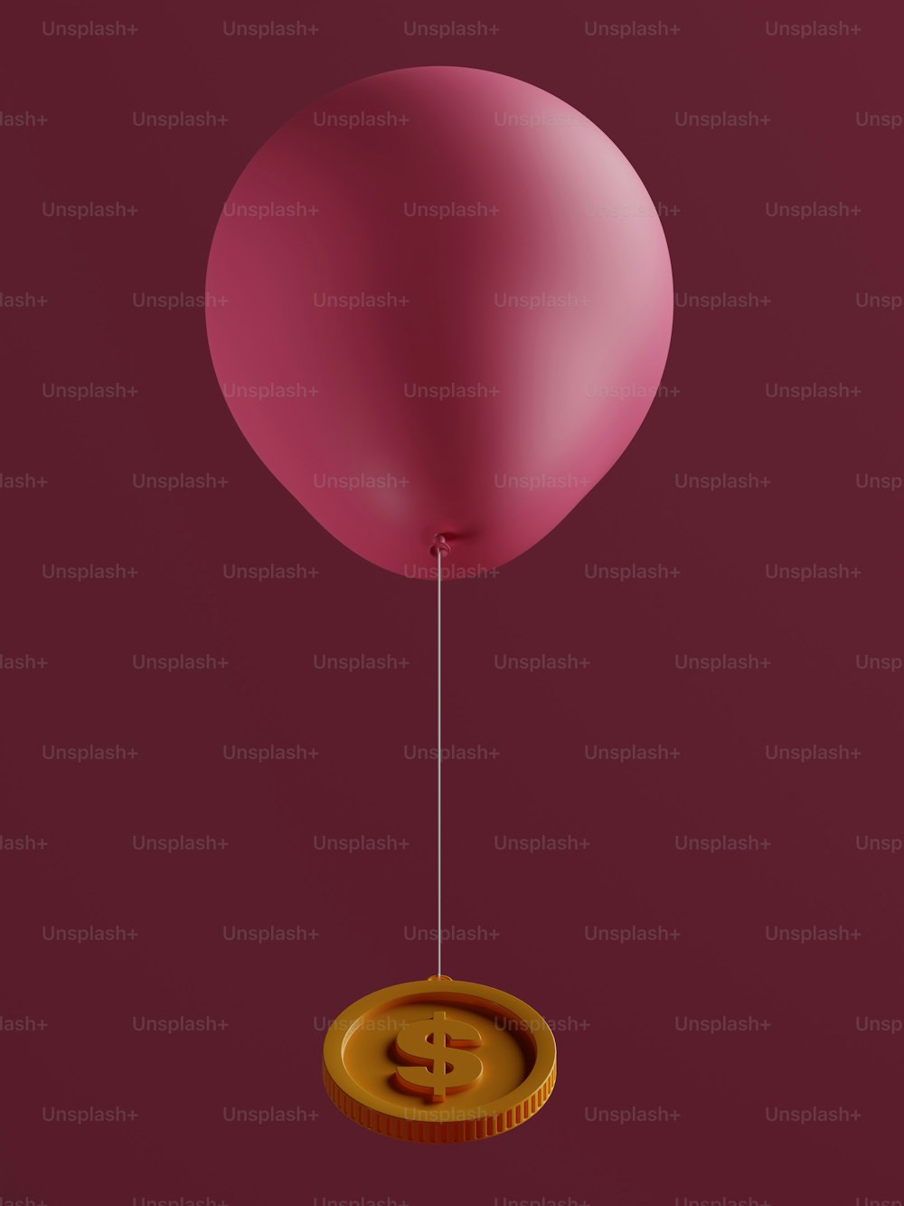 Ein rosa Ballon mit einem Bitcoin, der darin schwebt