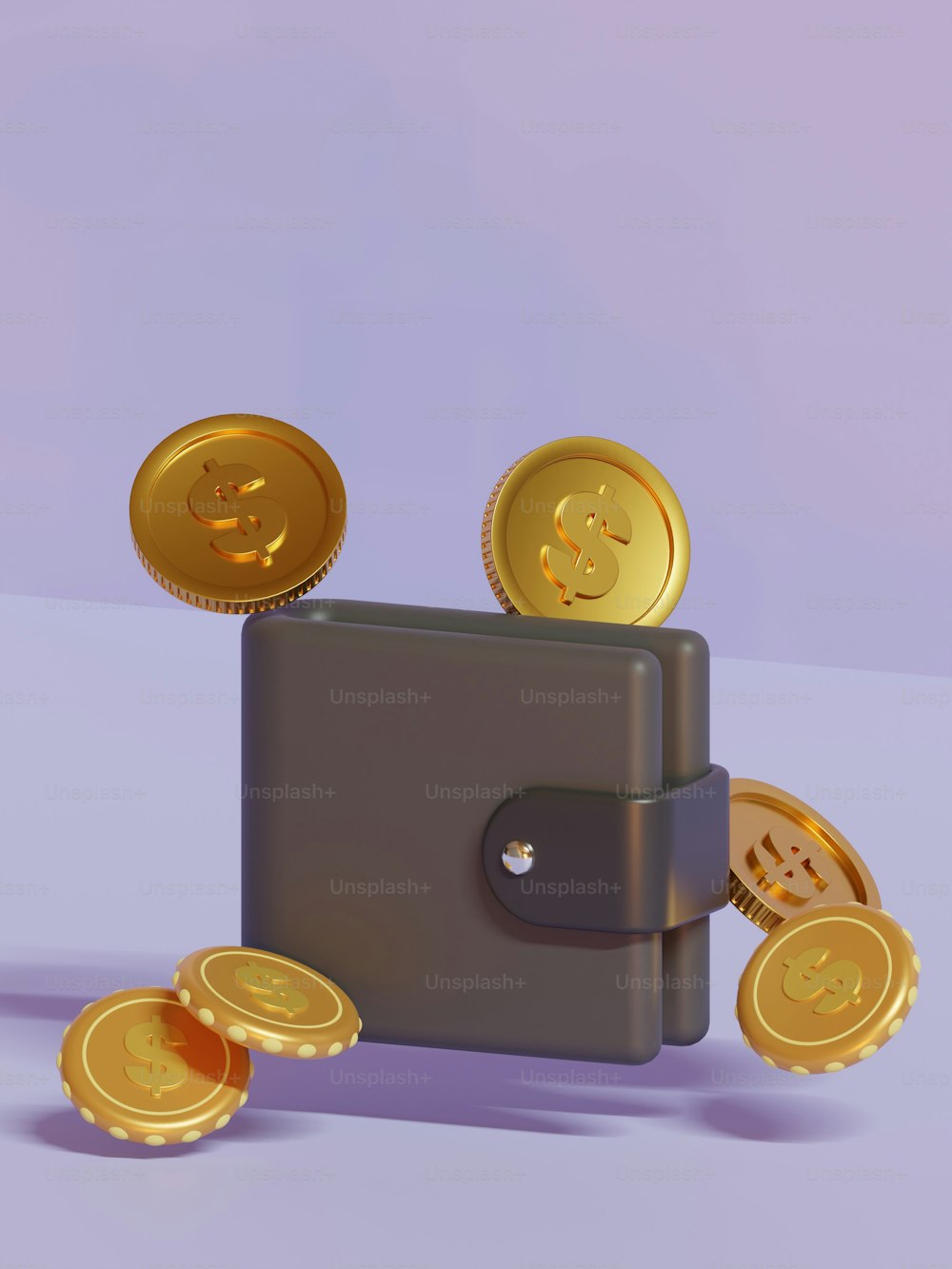 Una billetera con monedas de oro que salen de ella