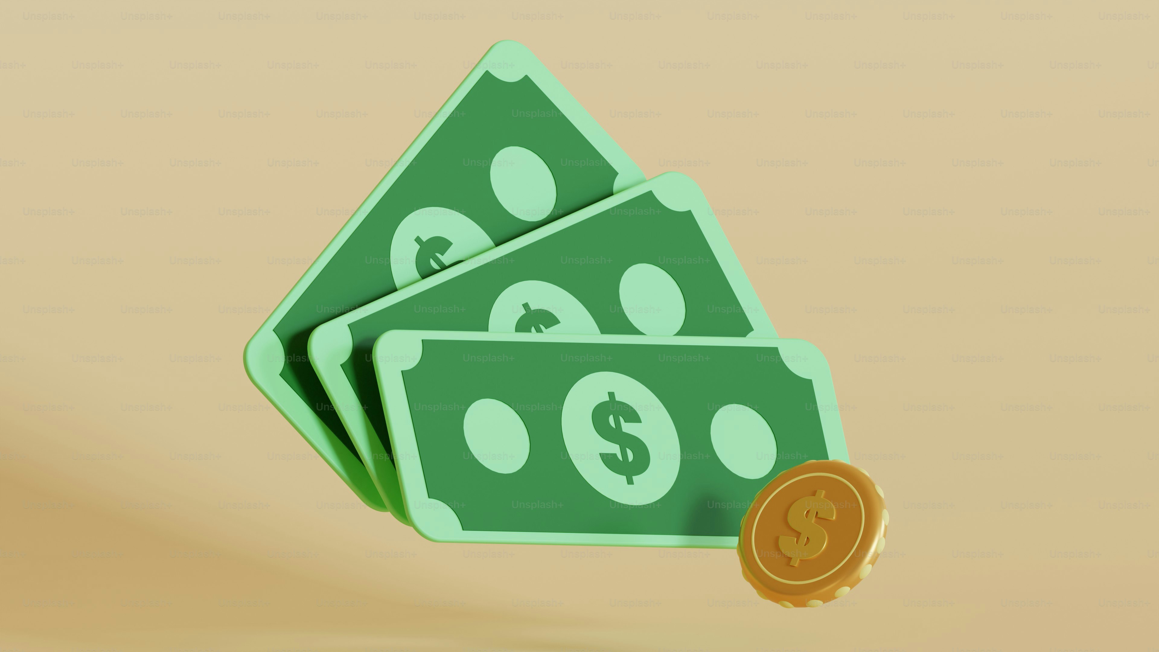 a stack of money with a coin on top of it