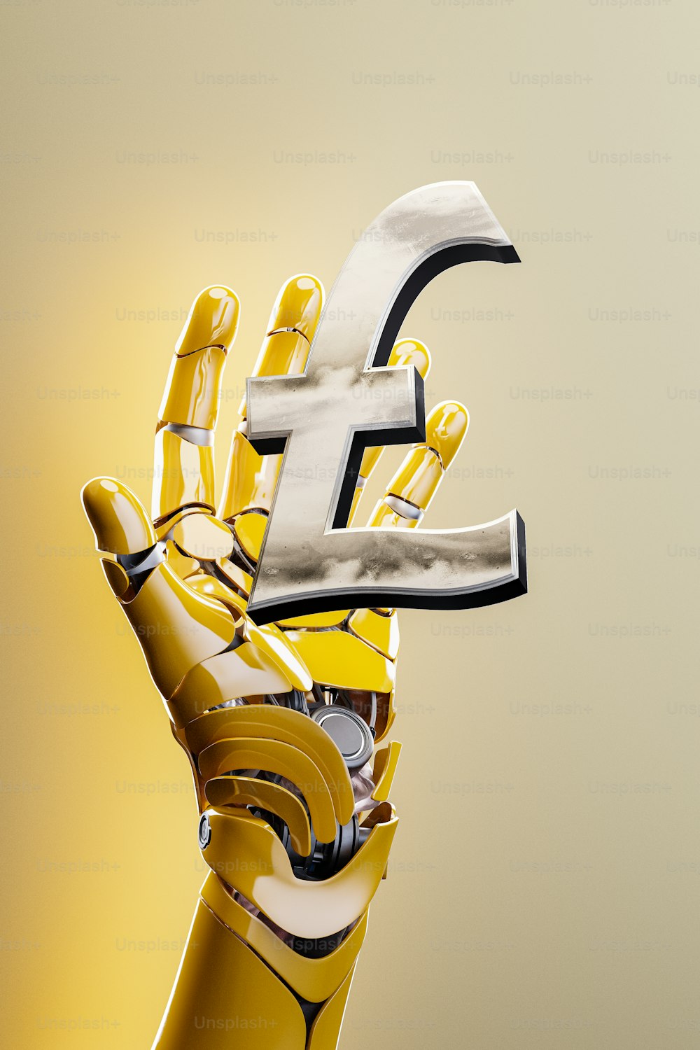 uma mão robótica segurando um símbolo de bitcoin