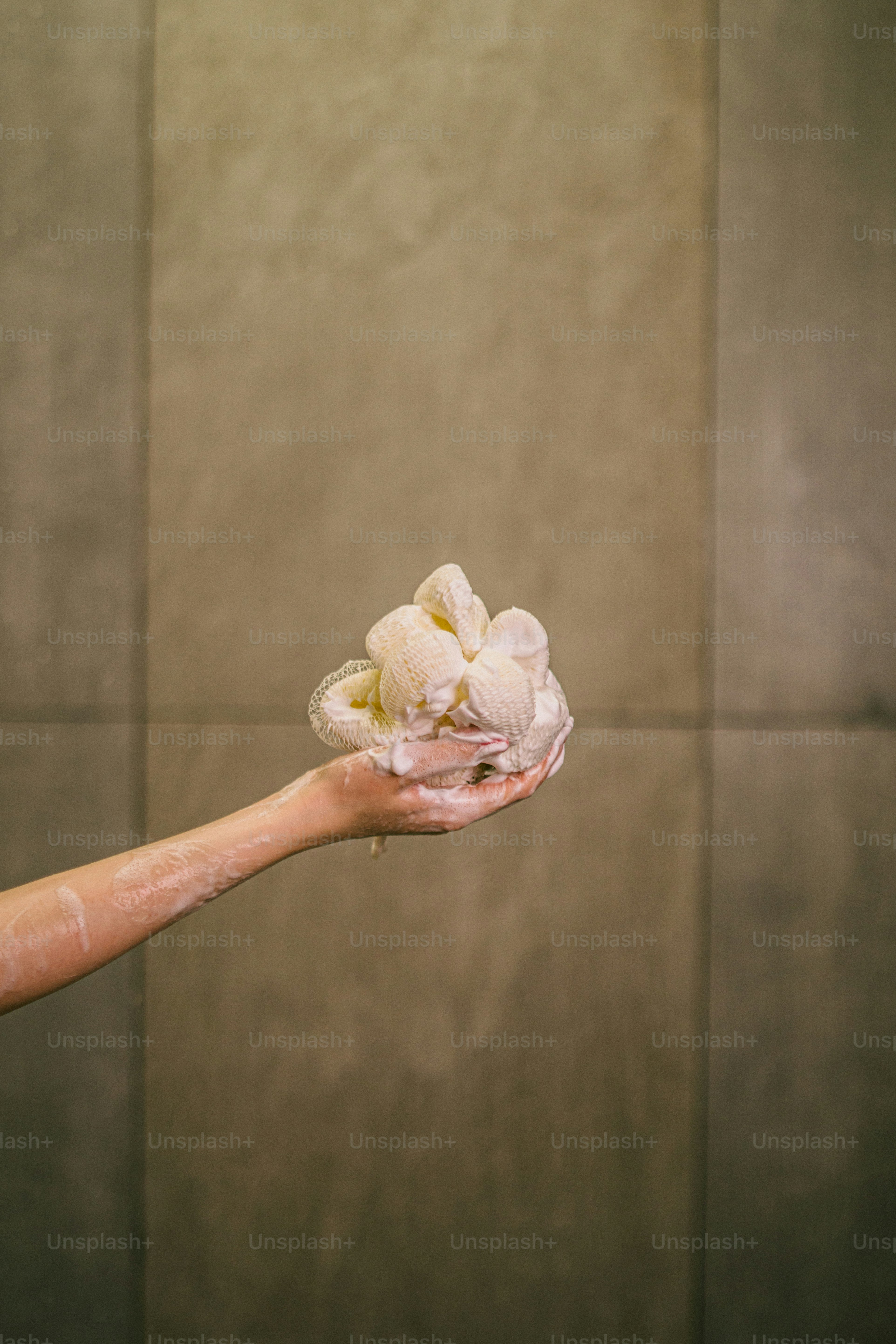 Eine Person hält einen Haufen Essen in der Hand