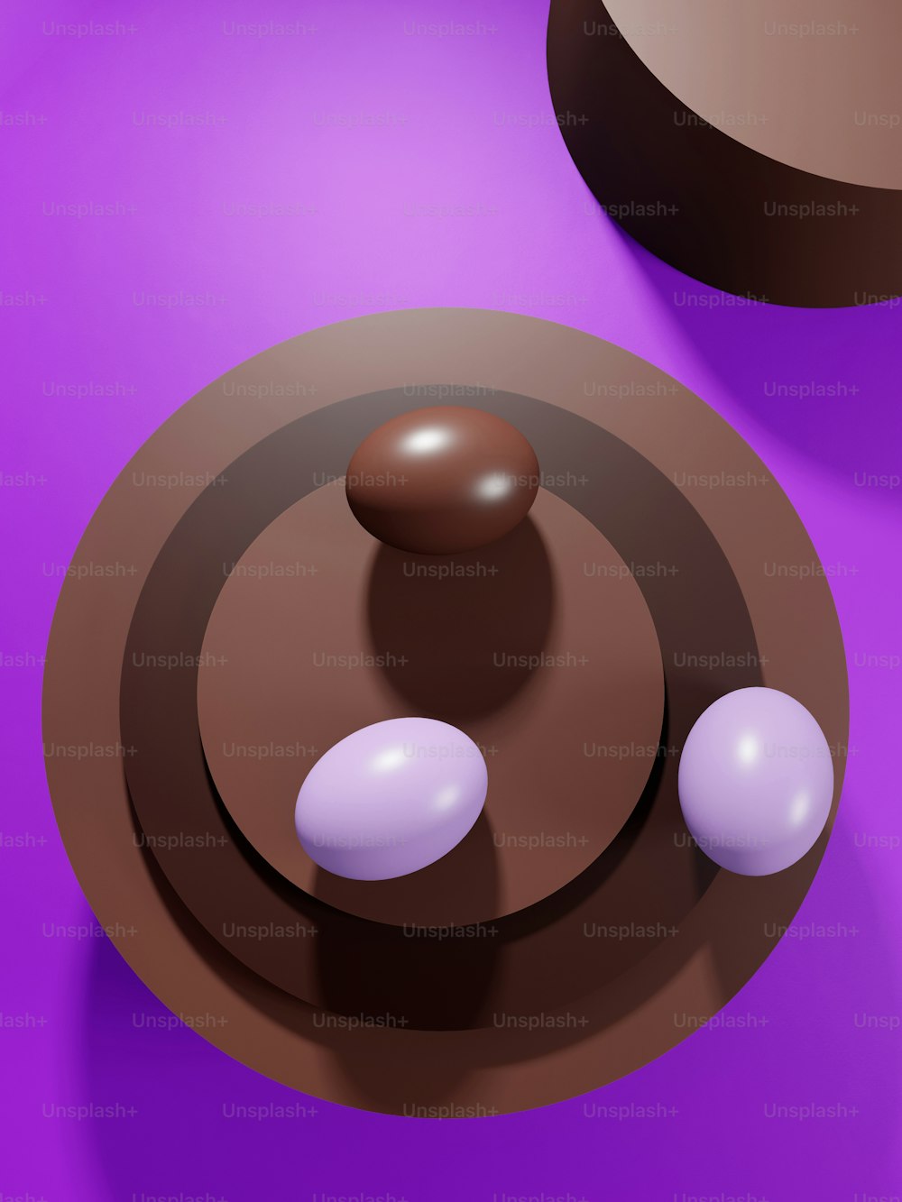 a purple and brown object on a purple surface