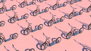 a large group of bicycles are arranged in a pattern