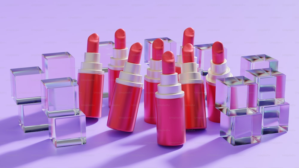 a group of red lipsticks sitting next to each other