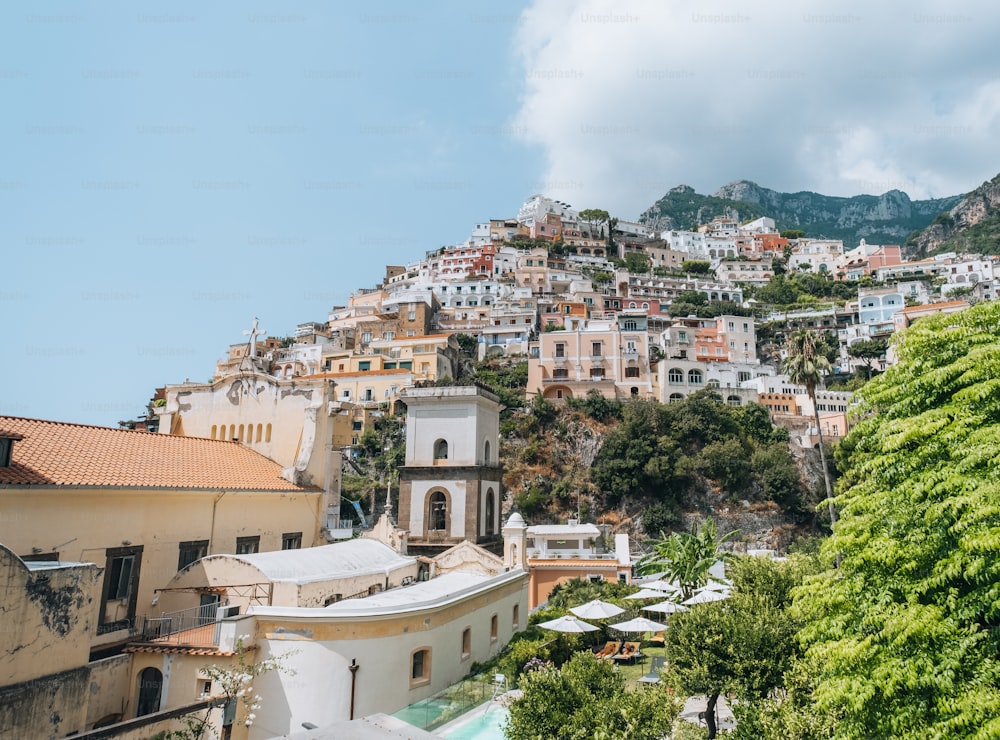 a hill with a bunch of buildings on top of it