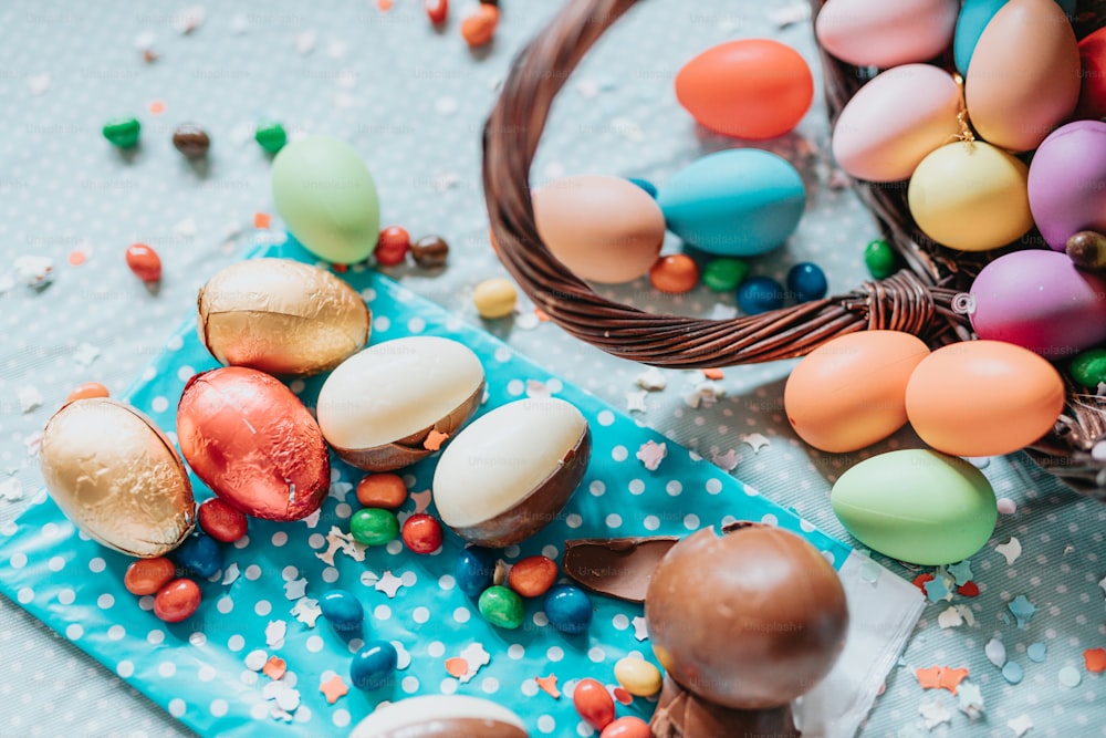 a table topped with lots of different types of candies