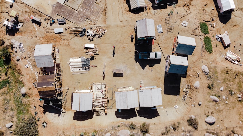 an aerial view of a group of buildings in the desert