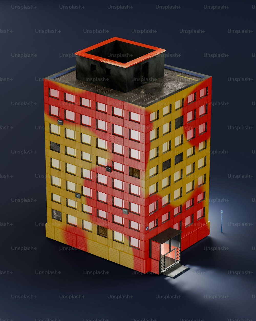 Un edificio hecho de bloques de Lego con un techo rojo