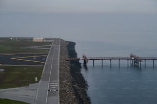 a long bridge over a body of water