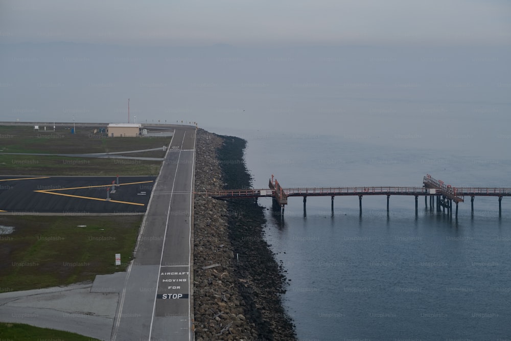 a long bridge over a body of water