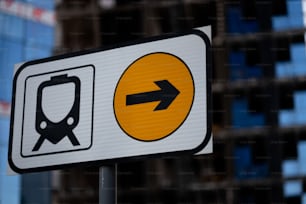 a close up of a street sign with a building in the background