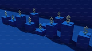 a row of blue blocks with a dollar sign on top