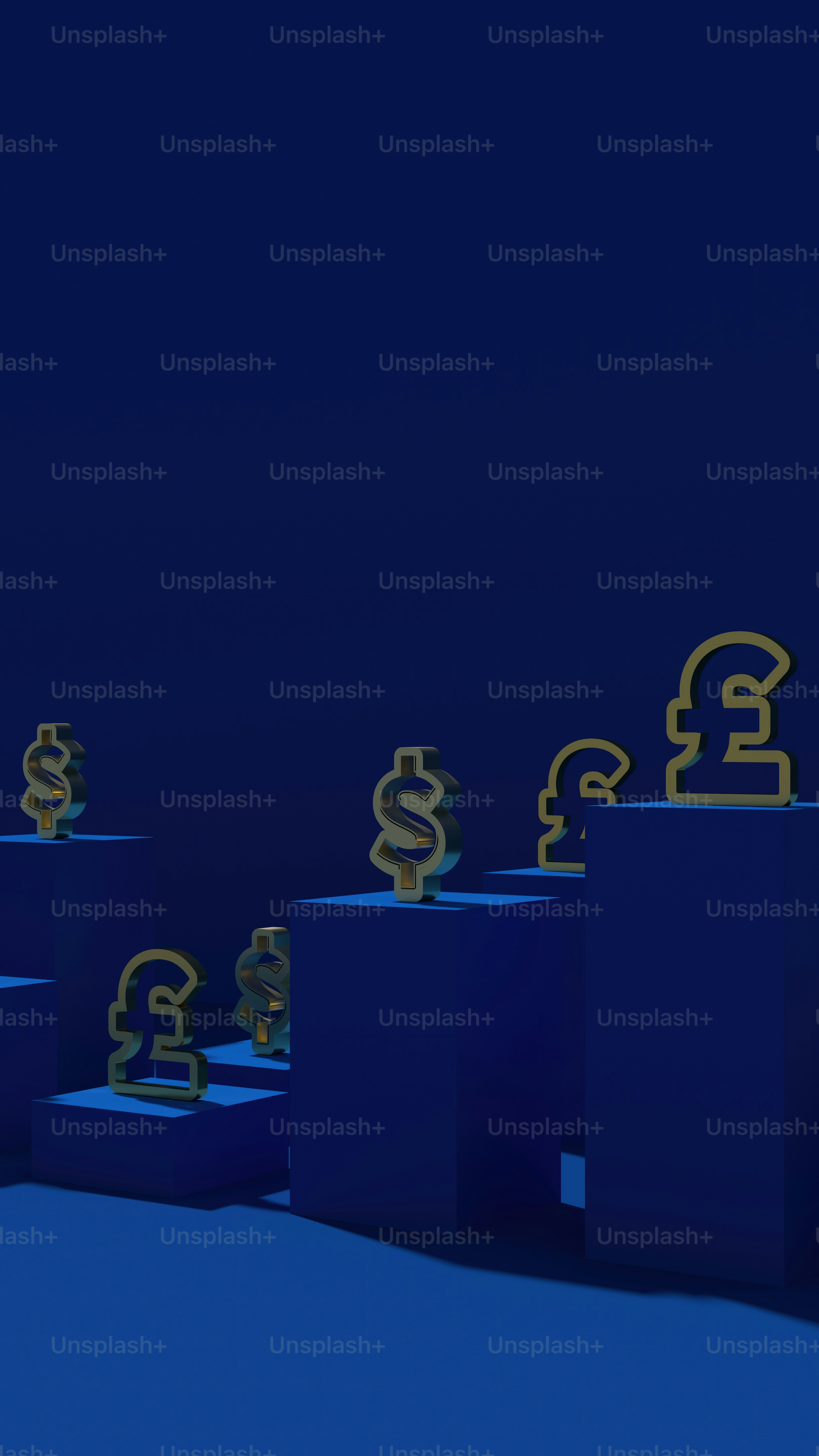 a group of dollar signs sitting on top of blue blocks
