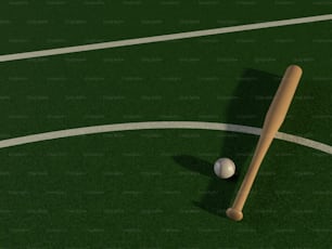 una mazza da baseball e una palla su un campo
