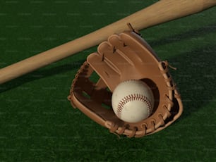 un guante de béisbol con una pelota de béisbol dentro.