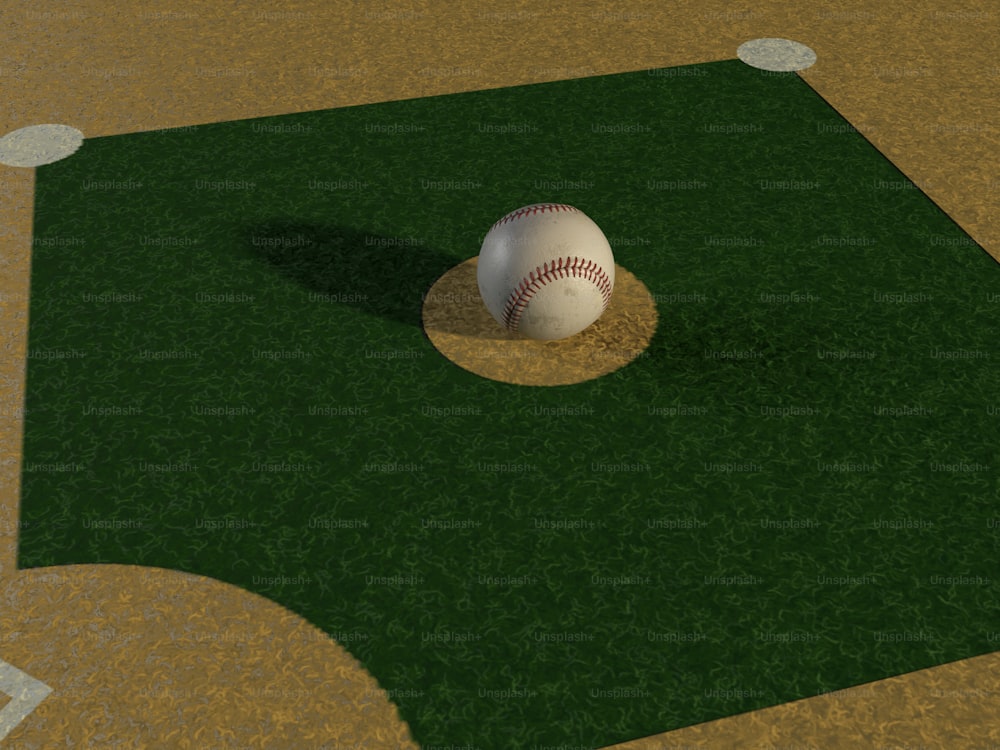 Una pelota de béisbol sentada encima de un campo de béisbol
