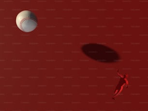 赤い背景に野球とボール