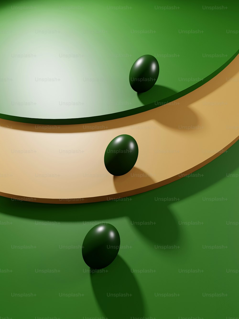 ボールが乗った緑のテーブルの接写