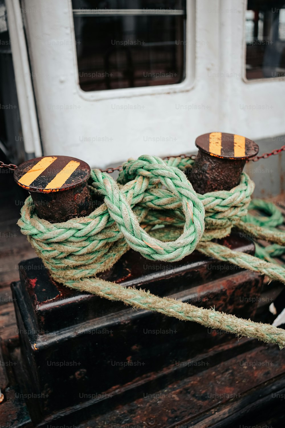 a close up of a rope on a boat